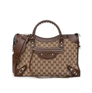 Pre-owned GUCCI canvas with leather trim Shoulder Bags x Balenciaga Canvas and Leather Hacker City Bag