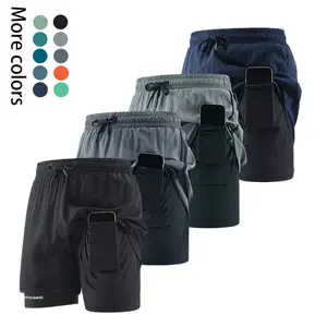 Men’s double-layer athletic shorts for running and fitness  quick-drying, breathable, with phone pocket; mid-length training shorts