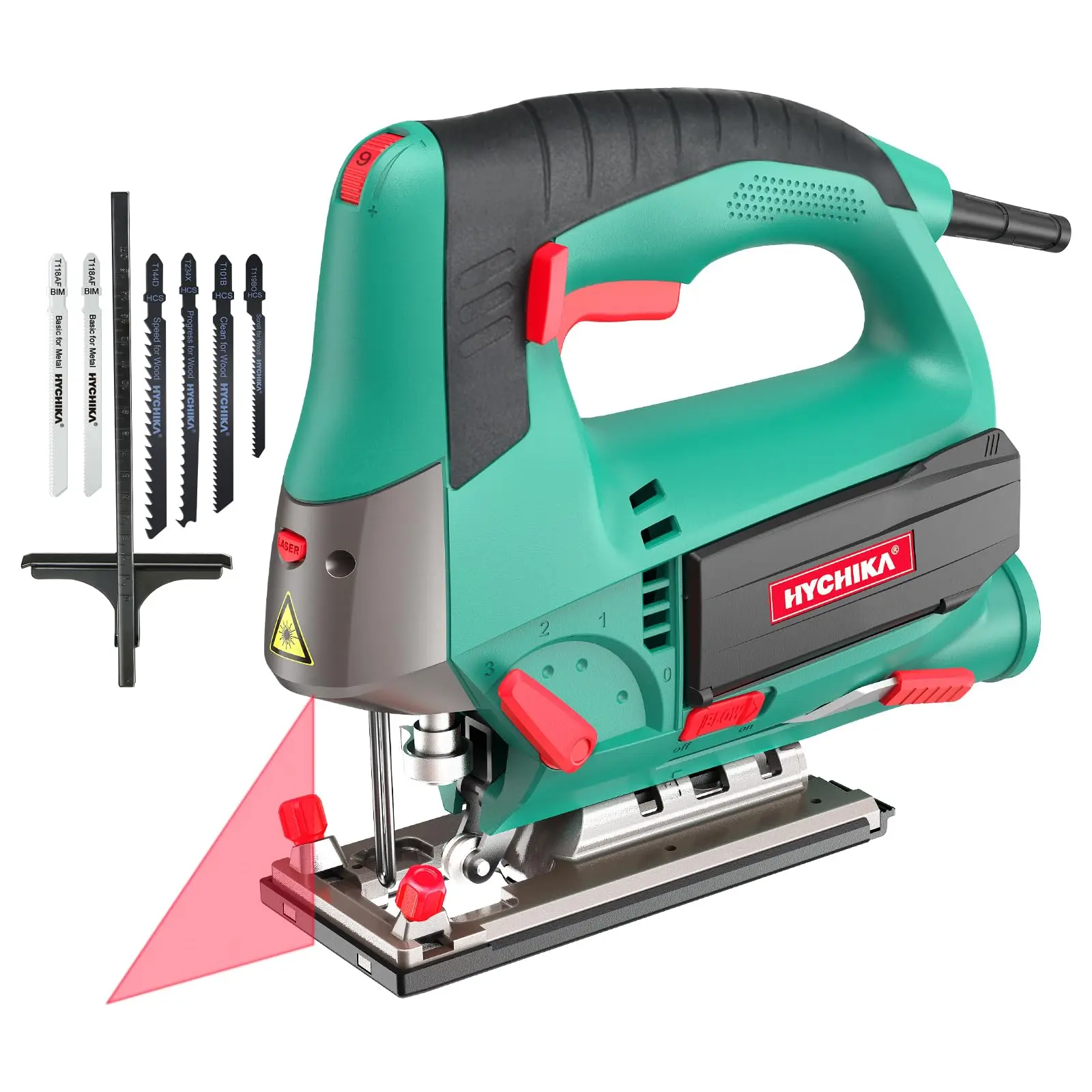 Jigsaw, 6.7A, 6 Variable Speeds(800-3000RPM), 4 Orbital Sets, Bevel Angle 45°, 6 Blades, Pure Copper Motor, Laser Guide, Wood Metal Plastic Cutting Electric Power Tools Industrial Heavy Duty