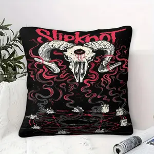 Slipknot Gothic Demon Skull Throw Pillow, Red Black Occult Ritual Print Decorative Square Pillow for Rock Fans Teens Adults Bedroom, Couch & Dorm (17.71x17.71 Inch)