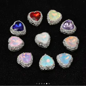 Heart Shape Rhinestone Effect 10pcs 20MM Alloy Bead for DIY Fancy Bead and Jewelry Findings