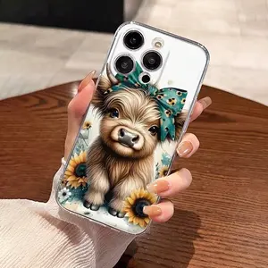 Cute Highland Cow Transparent Phone Case, Soft Protective Cover for iPhone 17, 16, 15, 14, 13, 12, 11 Pro Max, Gift for Friends or Partner