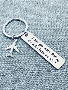 Romantic Stainless Steel Keychain Key Fob - Engraved "I Love You More Than the Miles Between Us" with Airplane Charm and Hearts - Ideal Long-Distance Gift for Boyfriends, Girlfriends, Perfect for Birthdays, Anniversaries, Trendy Cute Keychain