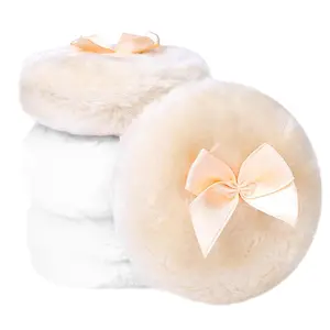 4Pcs Large Fluffy Powder Puff, White Powder Puff, Powder Puffs for Face powder, Ultra Soft Body Powder Puff, Soft Face Body Powder Puff, Washable Reusable Makeup Puffs(White/Beige)