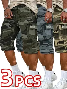 Men's Outdoor Camouflage Casual Shorts with Drawstring Waistband - 3 Pack