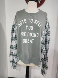 Graphic Upcycled Sweatshirt Flannel Oversized Comfy Pullover One-of-a-Kind One Size Fits Most