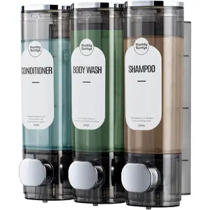 3 Chamber No Drill Refillable Wall Mounted Shampoo & Conditioner Shower Soap Dispenser 3*300ml Clear Container for Bathroom Hotel RV