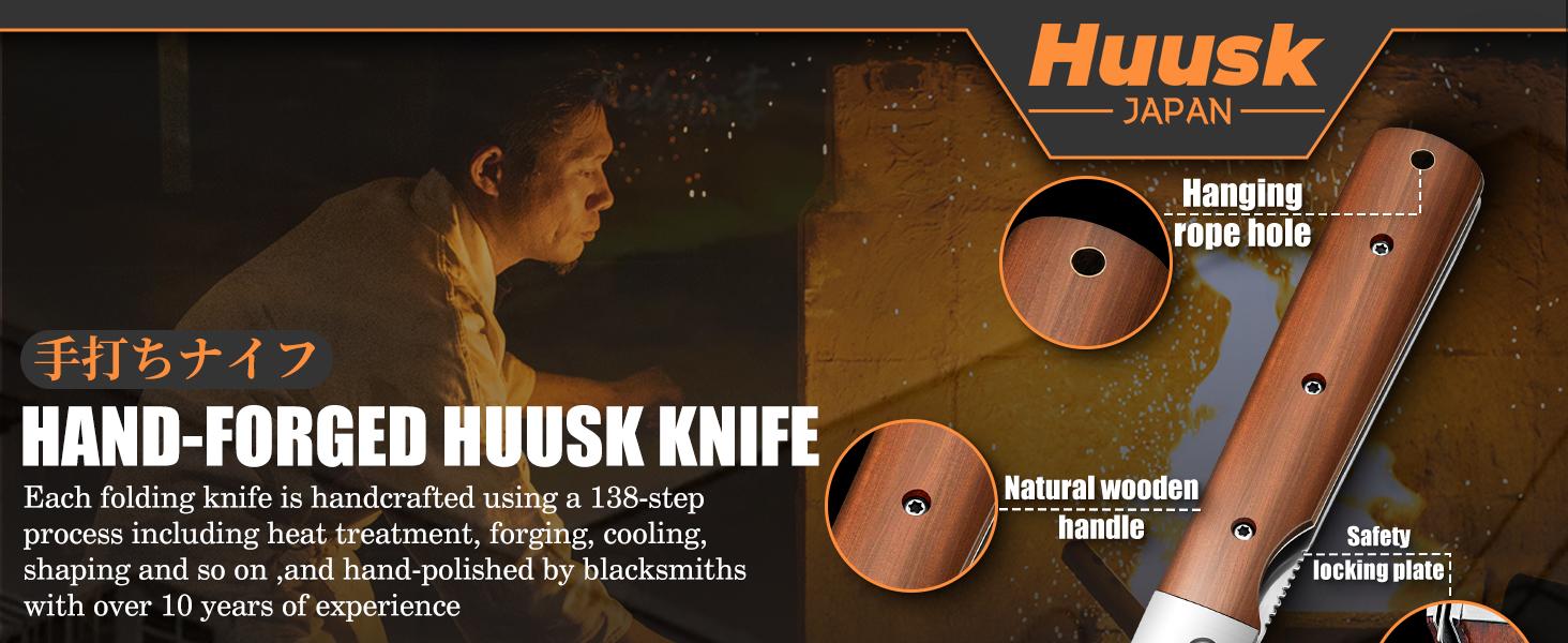 Huusk Folding Nakiri Knife with 440C Stainless Steel Blade, Wood Handle, Portable Kitchen Knife for BBQ, Outdoor ，BlackFriday  Christmas Gift