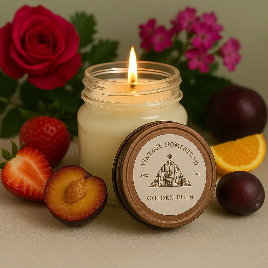 Vintage Homestead Golden Plum 8oz Non-toxic Soy Candles for Household Use Aromatic Scented Jar Candle