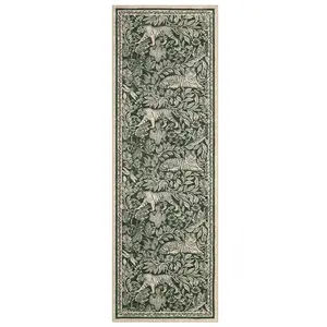 6 ft Green Polyester Rectangular Runner Rug - Forest Tiger Print, Low Pile, High Traffic, Stain-Proof, Modern, Machine Washable for Hallway, Entryway, Rectangular Shape