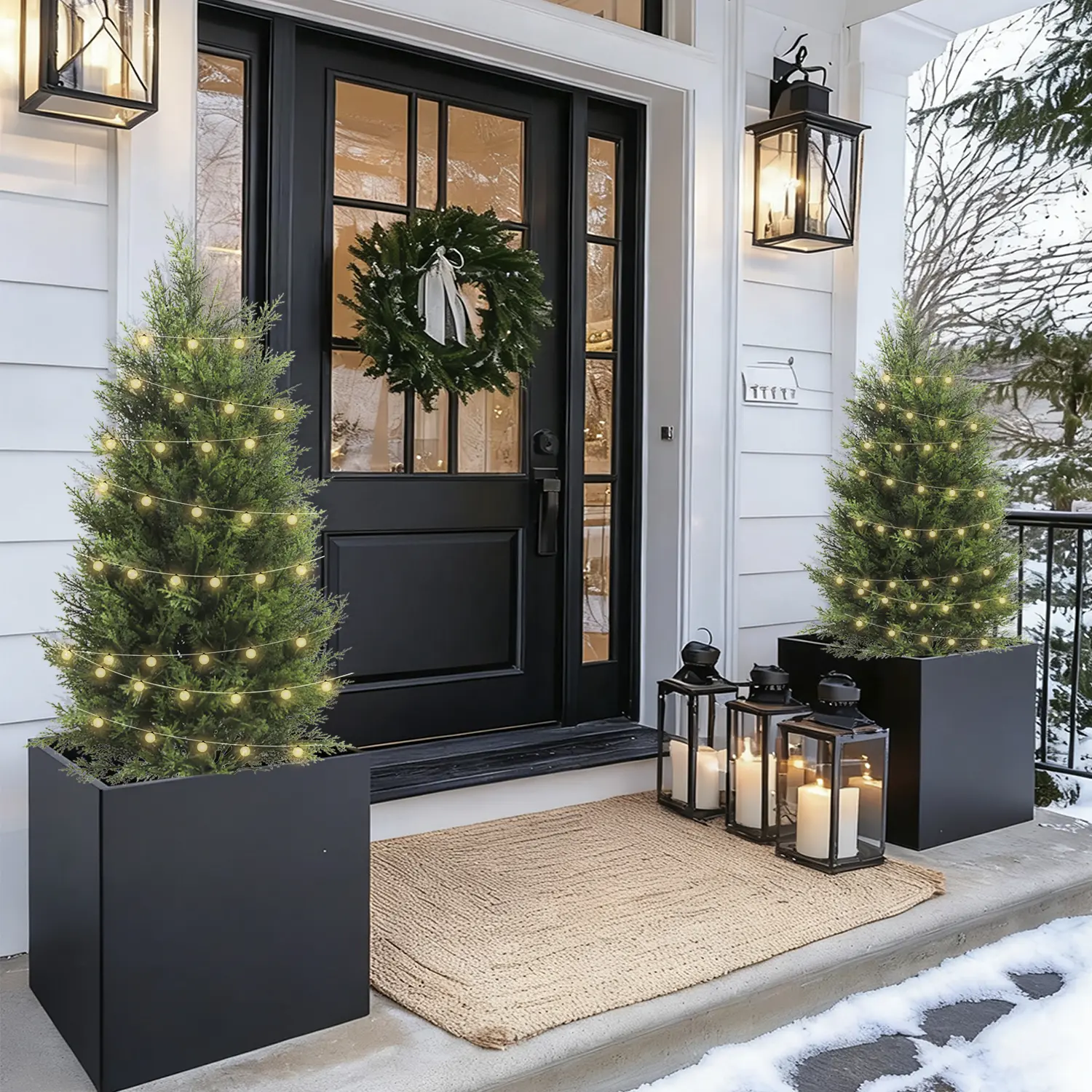 2-Pack Artificial Cypress Trees (2FT-5FT) - Plastic Evergreen Decorative Plants, Christmas Tree for Home Garden Decor, Entryway Decor, New Year Gift Flower Arrangement