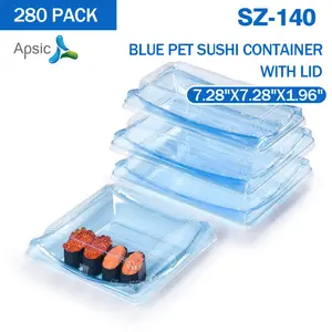 280 Sets 7.28"x7.28"1.96" Sushi Tray Disposable Sushi Container with Lid - Food Disposable Plastic Rectangular Sushi Blue Tray, Takeaway Containers Takeaway Containers for Appetizers Entrees, Desserts, Muffins Cheese Pastry Dessert Boxes Kitchen Utensils