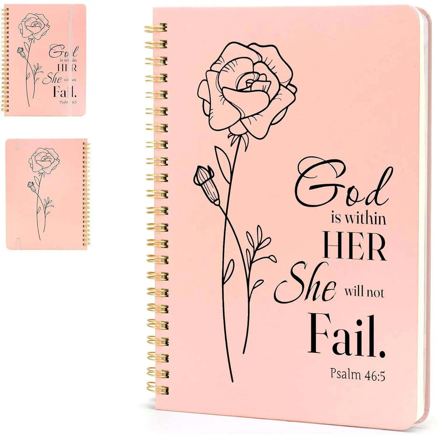 A5 Spiral Lined Devotional Notebook - 100 GSM Thick, 140 Pages, Spiral Journal with Back Pocket, Journals for Writing, Notes Notebook for Bible Study, Home & Office Stationery Supplies for Women