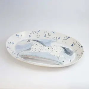 Large Oval Platter with a Horse and Blue Flowers