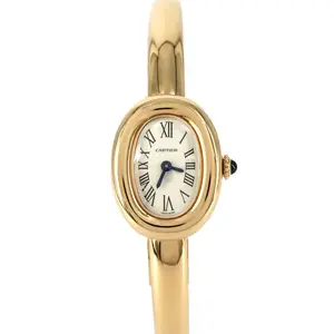 Pre-owned Cartier 18K Yellow Gold (Au750) Small Leather Goods Mini Baignoire Yellow Gold Quartz Size 17
