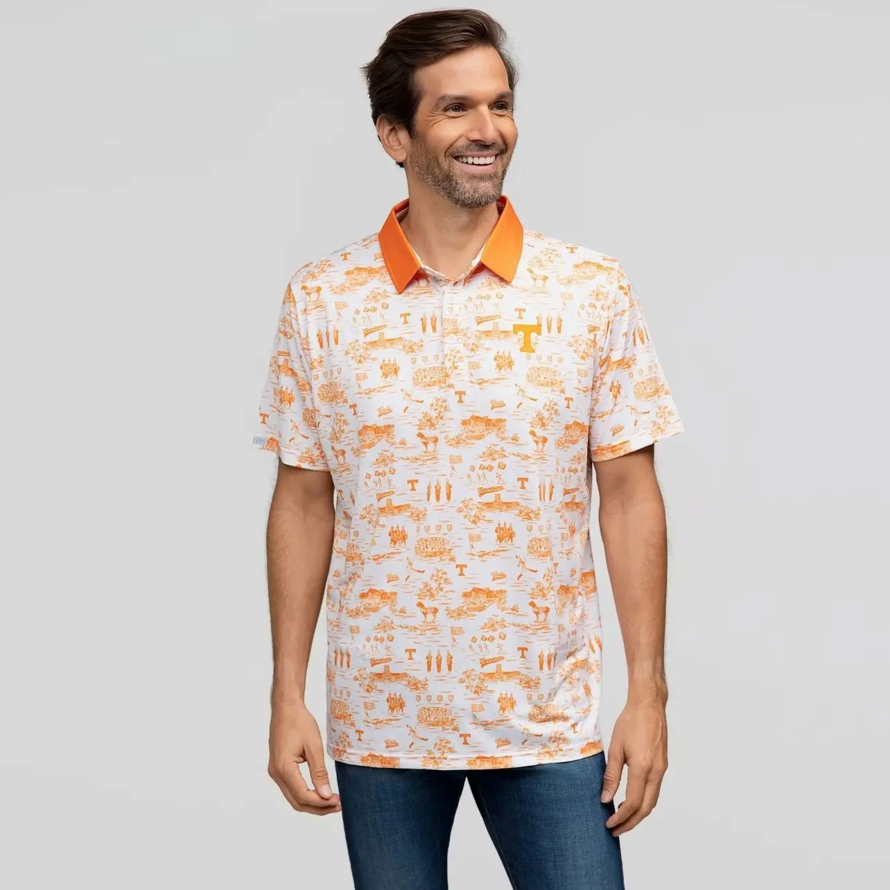 Tennessee Volunteers  Short Sleeve Tee, Casual Collared Shirt Boatyard Button-Up Shirt Toile Teddy Polo - White