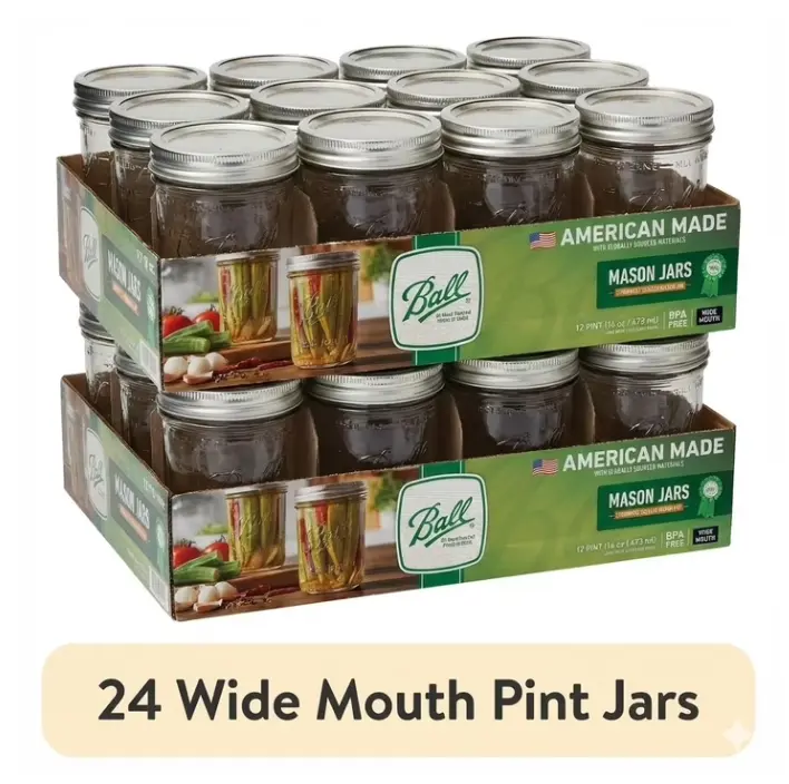 Ball 24 Wide Mouth Pint Mason Jars American Made Food Storage Containers