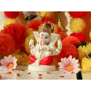 alikiki Polystone Lord Ganesha Statue - 5”H Hindu God Ganpati Idol for Pooja Mandir Home Office Decor Ganesh Murti Temple Altar Shrine Puja Item Indian Spiritual Gifts