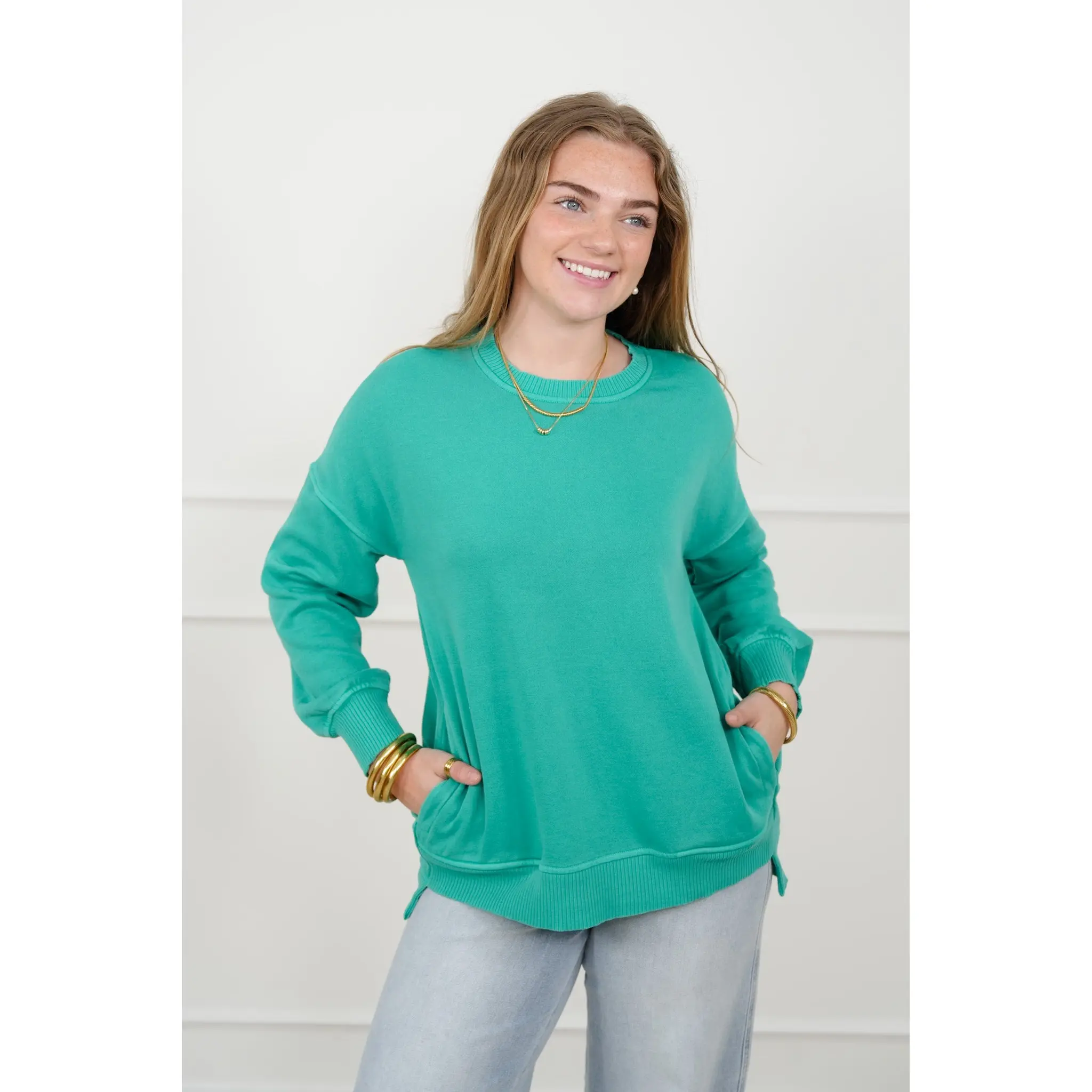 Door Buster! Zenana Pigment Dye Fleece Hi Low Hem Pullover with Pocket
