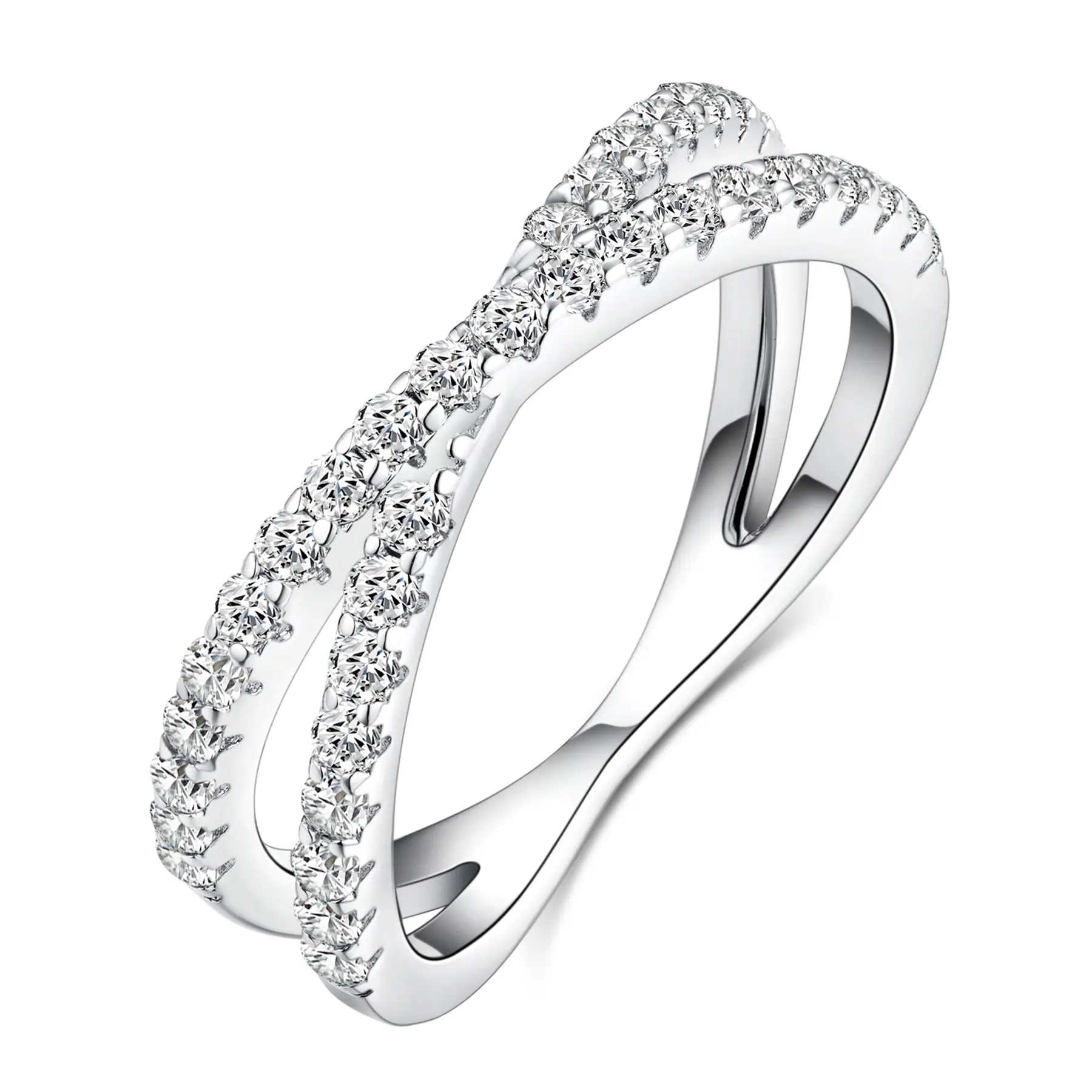 IMOLOVE Moissanite Wedding Band for Women, Criss Cross D Color VVS1 Moissanite Eternity Rings, Stackable Promise Ring for Engagement, Anniversary, Proposal