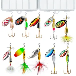 10pcs Fishing Lure Spinnerbait Kit - Rooster Tail Fishing Lures & Spinning Spoons, Hard Metal Baits for Bass Trout Salmon with 2 Tackle Boxes Fishing Gear Set, Fishing Accessories Kit
