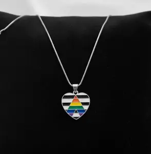 Straight Ally Flag Rectangle Necklace – LGBTQ+ Ally Support Pendant in High Quality Sterling Silver Plated Metal