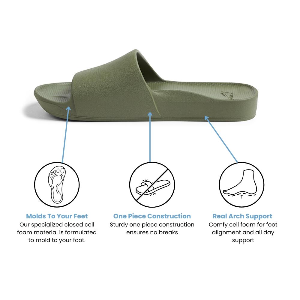 Arch Support Slides - Comfortable & Supportive Slippers for Women - Olive - Archies Footwear