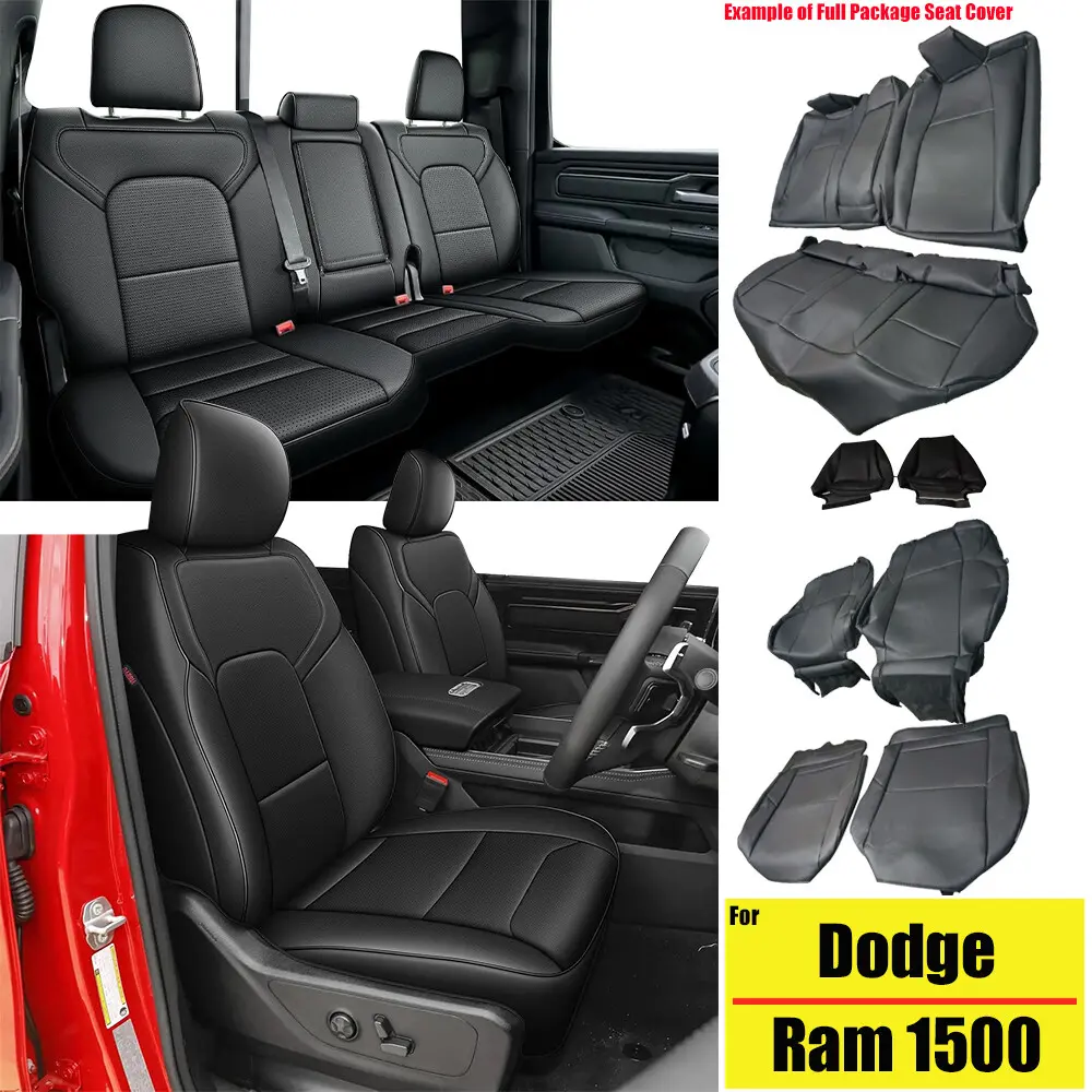 Faux Leather 5-Seat Full Coverage Front & Rear All-Inclusive Custom Car Replacement Cushions, Waterproof Automotive Interior Car Seat Protectors, Airbag-Safe for 2019-2025, 2026 1500 Pickup Trucks, Leather Seats CoverSPEC
