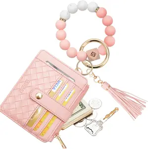 COOLANS Silicone Bracelet Wristlet Wallet Credit Card Holder RFID,ID Window,Key Ring Tassel,Slim Wallet Women Keychain Purse