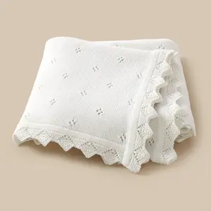 Mimixiong Baby Blanket Baby Knitted Blanket, Newborn Breathable Hollow Design Swaddle, Solid Color Crochet Throw, Soft and Comfortable Lightweight Blanket for Summer, Perfect Baby Gift for Holidays