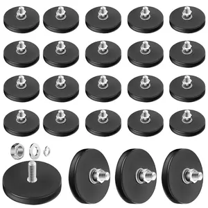 24 PCS Rubber Coated Magnets, AHIER Heavy Duty m6 Rubberized Magnets Base with Threaded Stud Neodymium Magnet Mounts for Rock Lights Bar Mount Tool