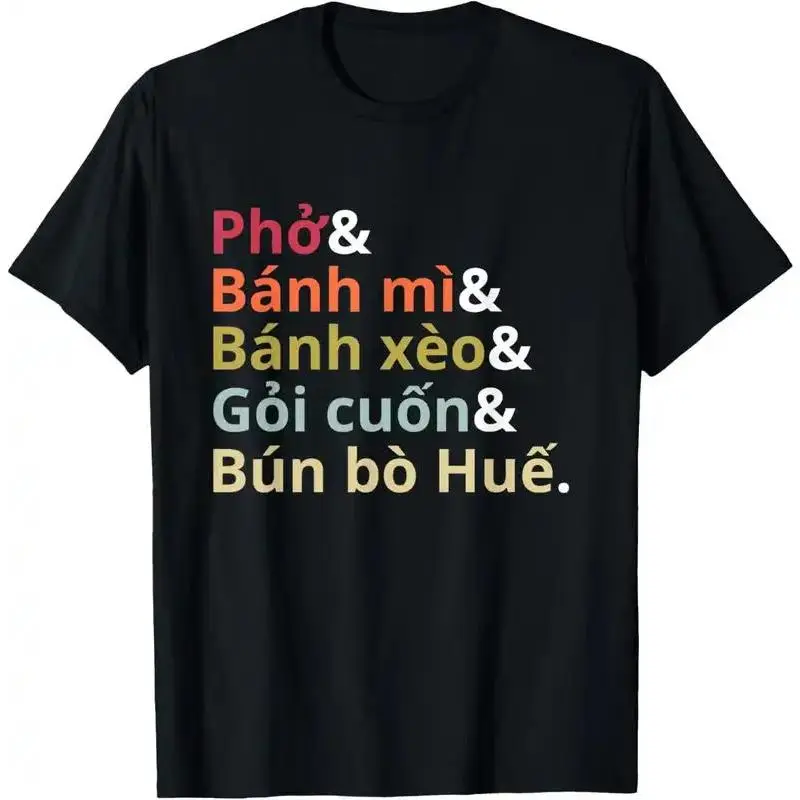 Men's 100% Cotton Regular Fit Round Neck Shortsleeve T-Shirt - Playful Print, Text Graphic, Vietnamese Foodie Design, Vietnam Pride Casual Fashion Clothes, All Seasons Top, Large