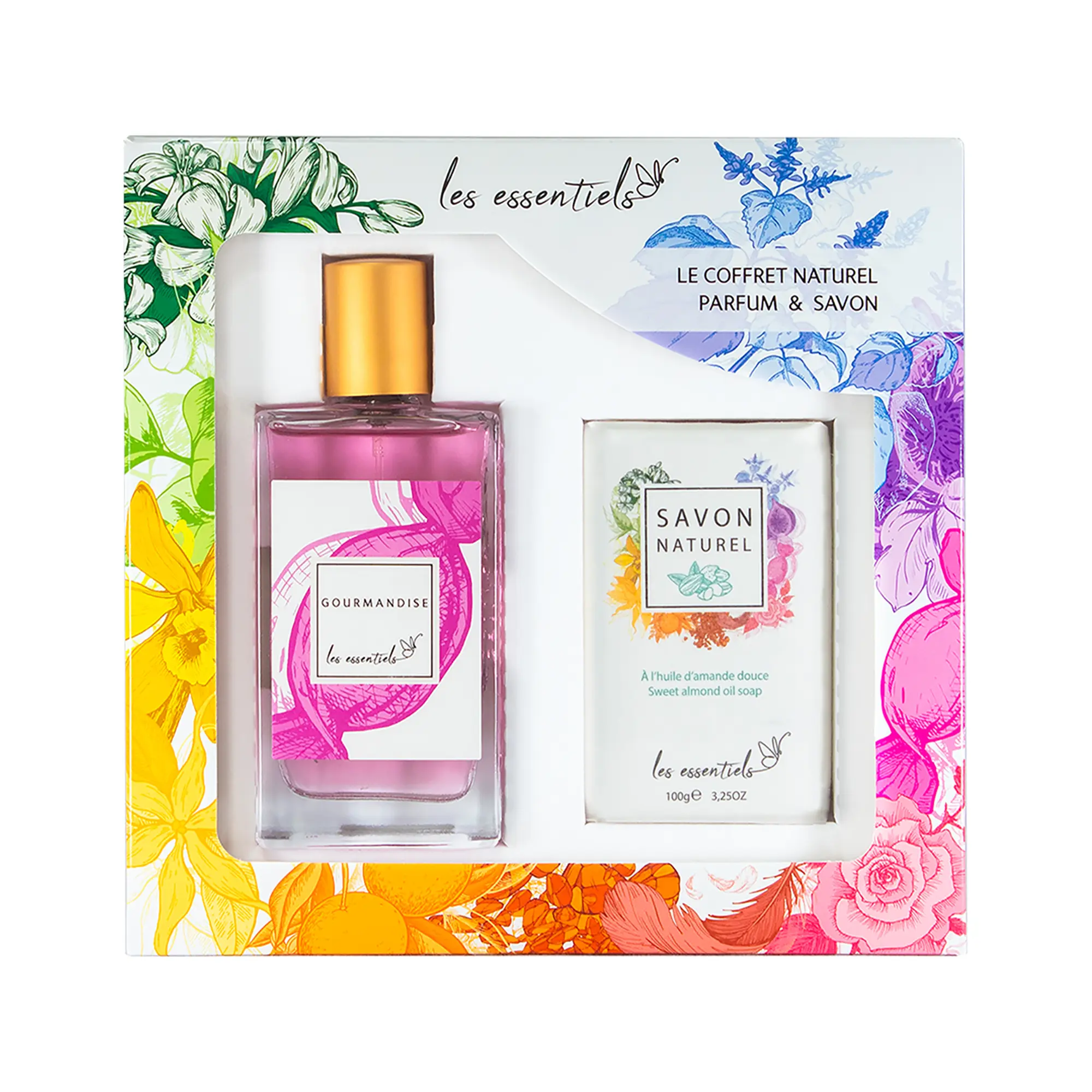 Les Essentiels Gourmandise Perfume and Soap Gift Set - Fruity Gourmet Fragrance - Perfume for Women and Sweet Almond Oil Natural Soap - 2 pc