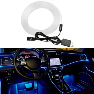 200-inch LED color RGB light strip suitable for car interiors, featuring wireless connection and remote control capabilities, also comes with music synchronization function, vehicle sockets, and fiber optic cables and other accessories.