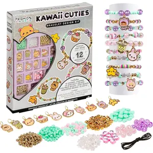Kawaii Cuties Bracelet Design Kit, Includes 10 Enamel Charms, Assorted Beads & Elastic String, Trendy DIY  Kit for , Girls & Boys
