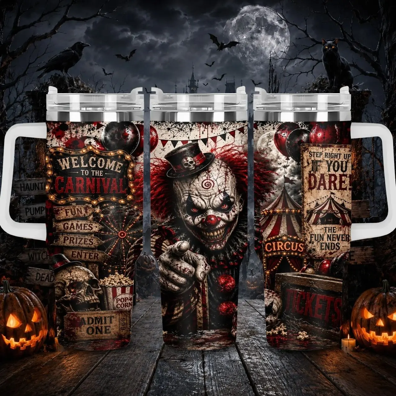 Pennywise “IT” 40oz & 20oz Tumbler, High-Quality Insulated Tumbler, Terrifying Horror Clown Theme Cup With Handle, Classic Stephen King Horror Fan Gift, Spooky Movie Inspired Merch, Leakproof Travel Tumbler.
