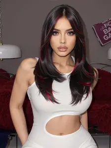 18 Inch Black & Brown Long Body Wavy Wigs for Women, Gorgeous Fluffy Wigs with Bangs, Synthetic Full Machine Wigs for Party, Daily Use, Synthetic Hair Wig, Machine Made Wig