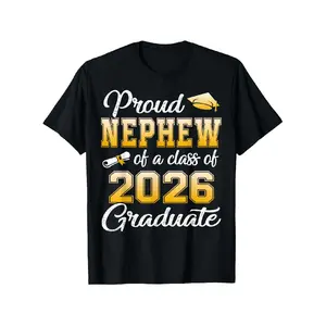merch shirt for men Proud Nephew of a Class of 2026 Graduate Senior 2026 T-Shirt Men's Black Christmas Holiday T-Shirt Casual Short Sleeve Round Neck Tee for Parties Holiday Shoppers