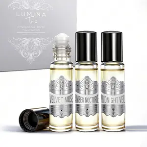 Lumina Trio Roll On Perfume Oil-Set of 3 Bottles, Alcohol-Free EDP : /Amber Nocturne (Woody Leather) for Workplace / Midnight Veil (Amber Gourmand) for Night Out /Velvet Muse (Floral Fruity) for Rendezvous/  Long-Lasting Unisex Fragrance Oil Gift Set.