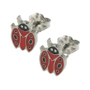 Red Ladybug Titanium Stud Earrings