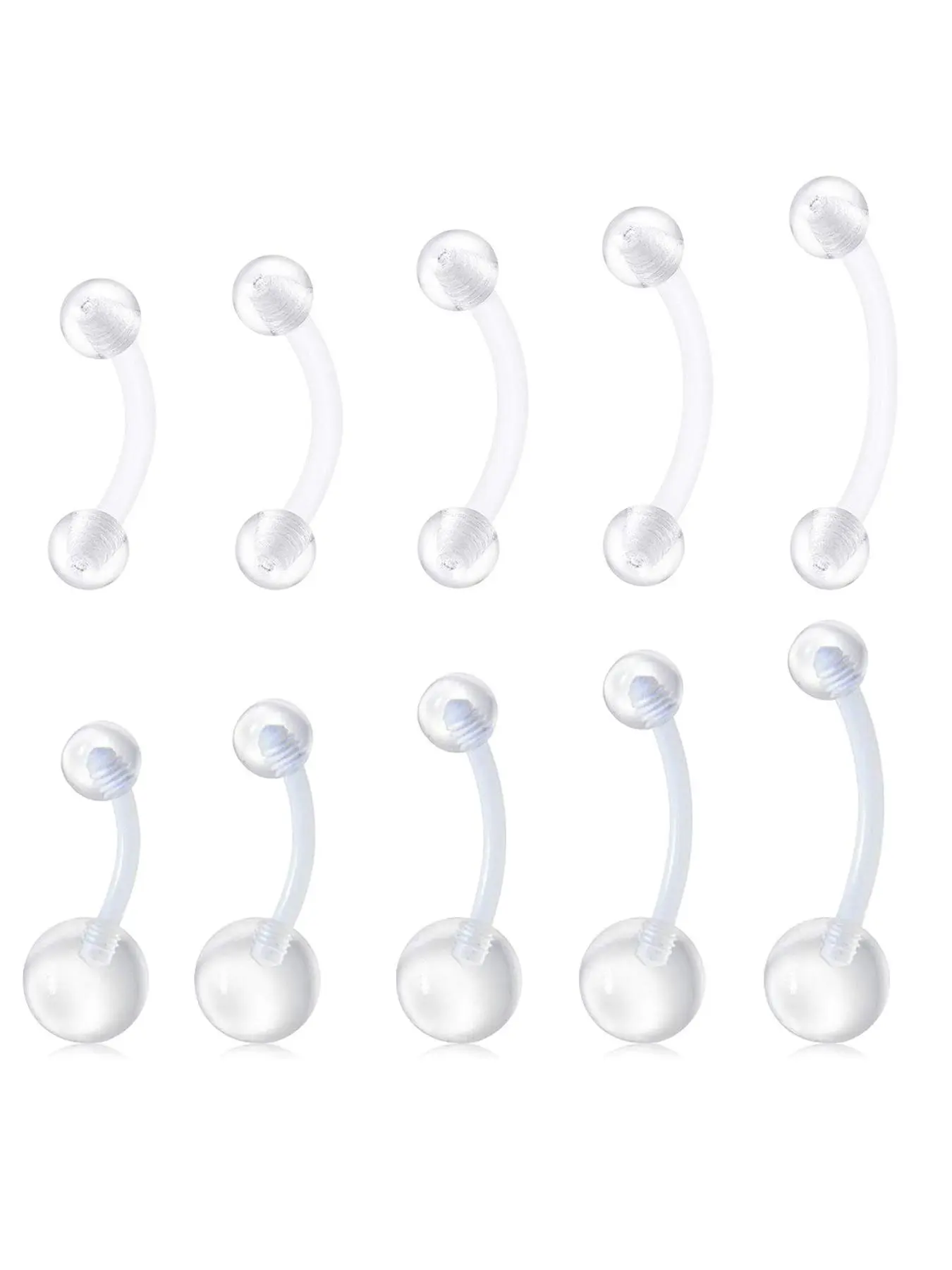 14g Clear Belly Button Rings Bioflex Plastic Belly Ring Curved Barbell Navel Piercings Retainers Belly Piercing Jewelry for Work Surgery 10mm 14mm 16mm 18mm Body Piercing Jewelry