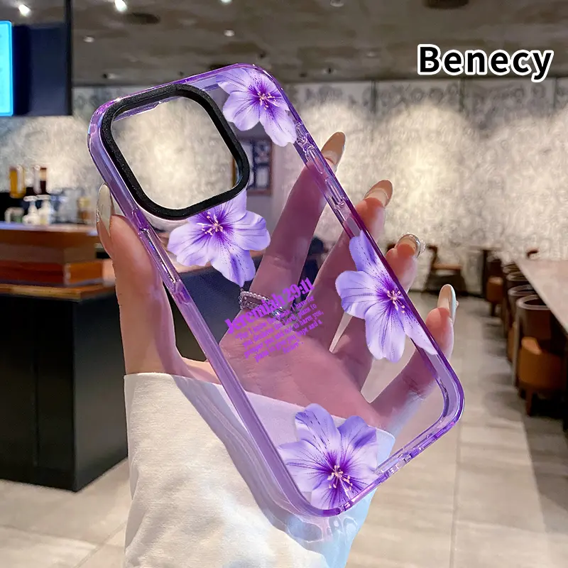 Case for iPhone 16 Pro Max 15 Plus 14 13 12 11 Lavender Floral Promise Non-Yellowing Shockproof Clear slim Protective Softcase