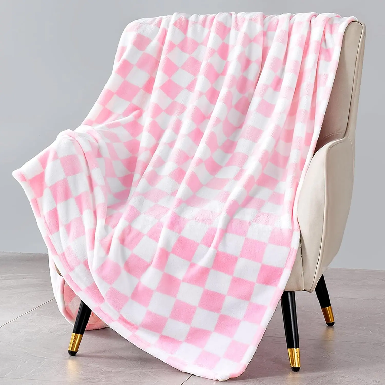 Pink plaid blanket, ultra-soft wool plaid throw, suitable for sofa, bed and travel, luxurious throw for all seasons, 50x60inch, pink