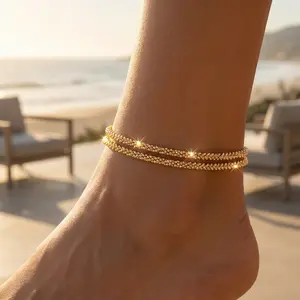 Women's Sparkling Anklet,High-End Cool Style,Glittering Starry Sky Design,Summer Rope Chain,Elehant & Shiny Zirconia Material,Cuban Link Anklet for Women, Gold & Silver Minimalist Layered Chain,cuban link chain anklet