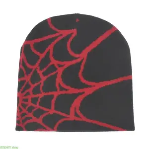 Knitted Skull Cap, Viral Y2K Punk Spider Web Jacquard Beanie, Two Tone Soft Stretch Thermal Winter Hat, Multi Color Unisex Streetwear Headwear For Skate Fit, Goth Gathering, Daily Commute, Ski Trips And Cold Season Casual Outfits