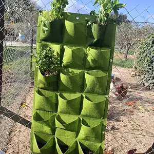 18-Pocket Felt Vertical Gardening Plant Bags | Lightweight Wall-Mounted Felt Planters for Indoor and Outdoor Use, Checkered Pattern, Wall Planters for Outdoor Plants