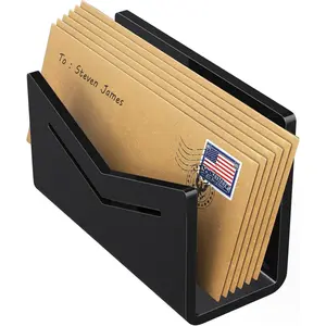 Beego Envelope and Mail Organizer Countertop - Black Acrylic Desk Organizer Letter Holder Desktop File Sorter Bill Document Folder Rack for Office, Home, School Desk Organization
