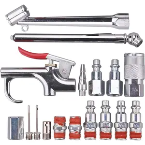 17PCS Air Compressor Accessories Attachment Kit, 1/4’’ Air Hose Fittings, Blow Gun, Tire Gauge, Air Chuck