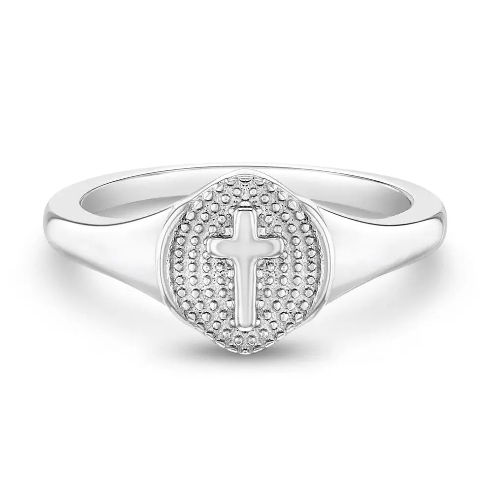 Signet Cross Size 2-5 Baby / Toddler / Kids Ring Religious - Sterling Silver