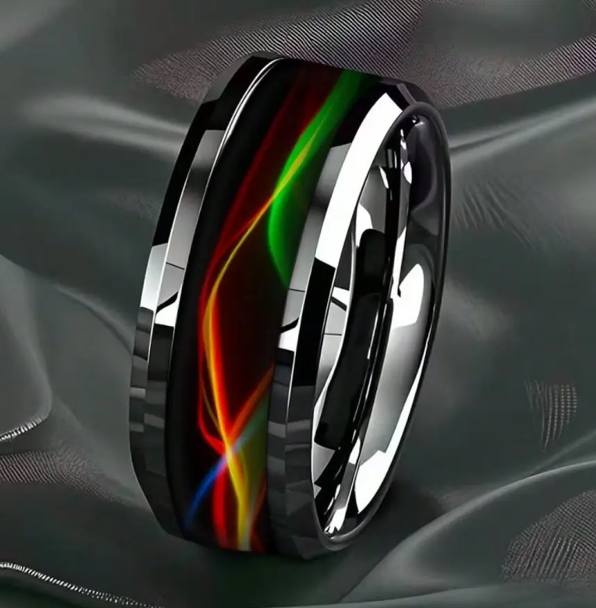 Men's Rainbow Iridescent Ring – Color-Changing Stainless Steel Statement Band, Modern Fashion Jewelry for Wedding, Anniversary, Daily Wear & Gift for Him